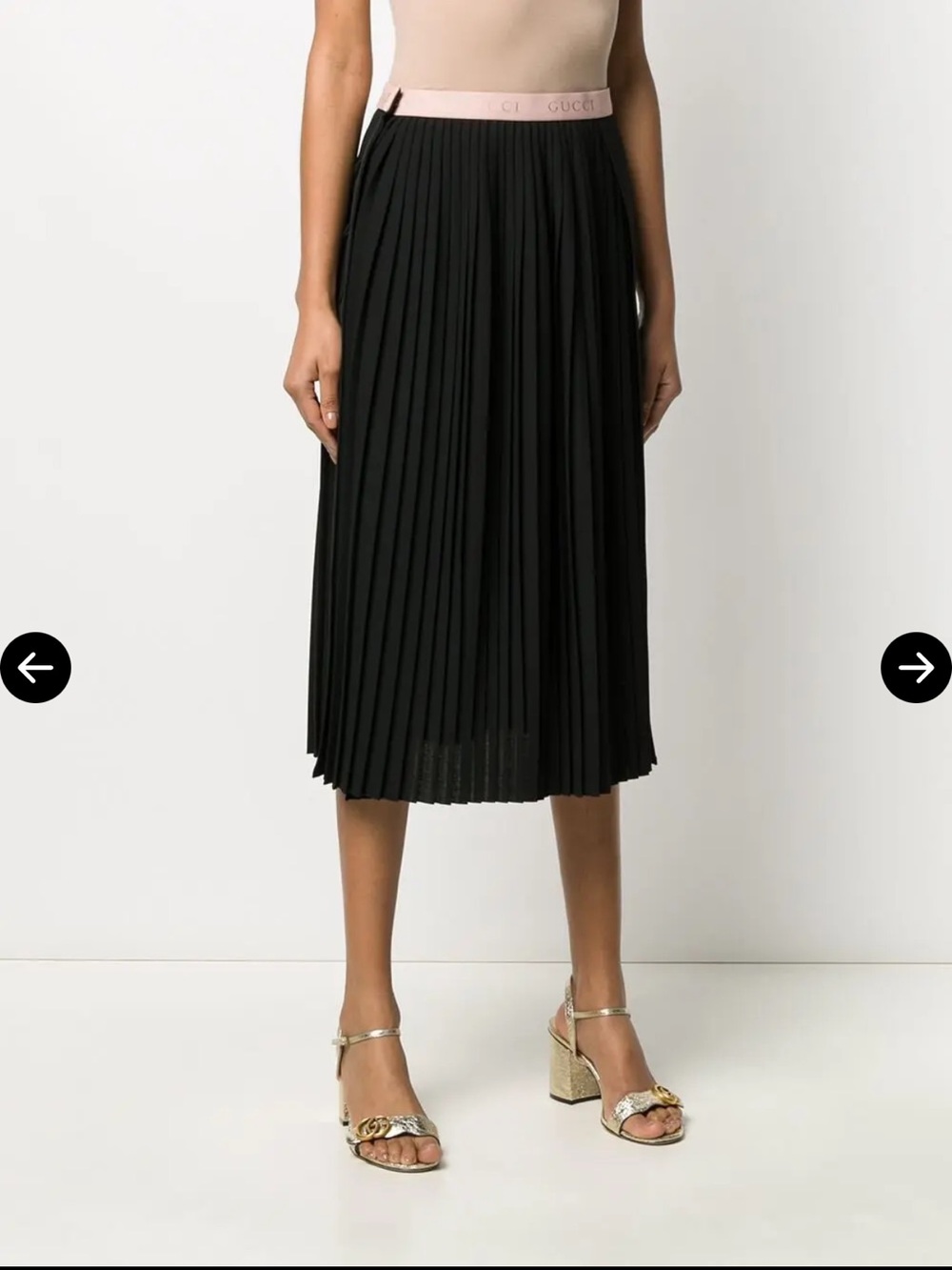 Gucci Black Pleated Midi Skirt with Pink Waistband
